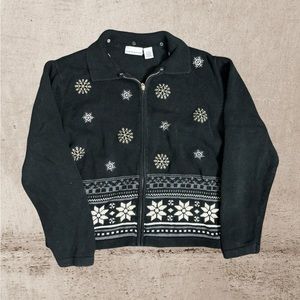 Croft & borrow black collared zip up with snowflake pattern